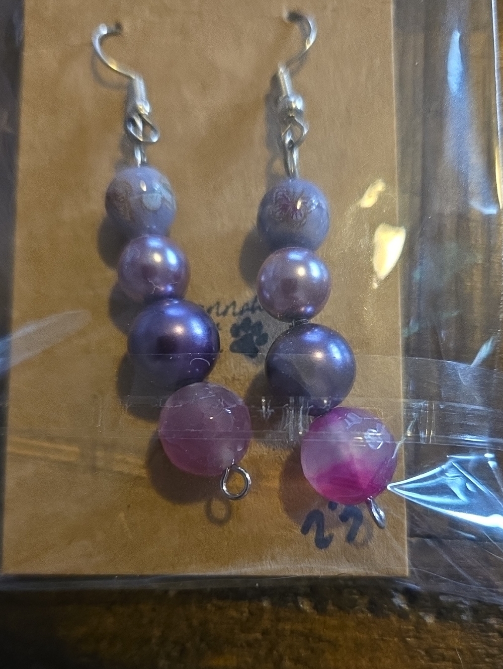 Purple Bead Drop Earrings